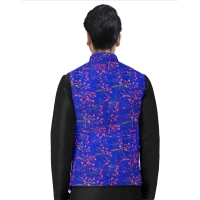 Men's Jacquard Printed Full Sleeve Waistcoat (Blue) - 36