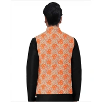 Men's Jacquard Printed Full Sleeve Waistcoat (Orange) - 38