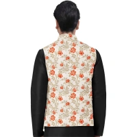 Men's Jacquard Printed Full Sleeve Waistcoat (Orange-Beige) - 40