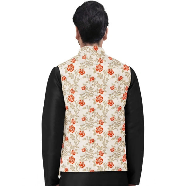Men's Jacquard Printed Full Sleeve Waistcoat (Orange-Beige) - 40