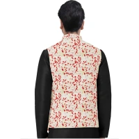 Men's Jacquard Printed Full Sleeve Waistcoat (Red-Beige) - 38