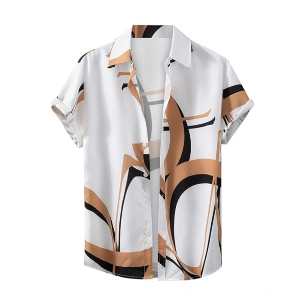 Generic Men's Lycra Printed Half Sleeve Shirt and Shorts Set (White Gold) - L