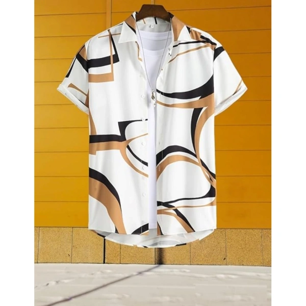 Generic Men's Lycra Printed Half Sleeve Shirt and Shorts Set (White Gold) - L