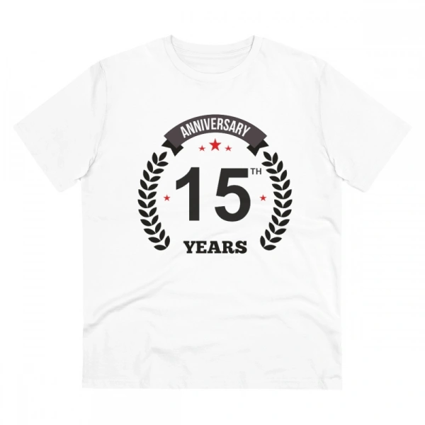 Men's PC Cotton 15th Anniversary Printed T Shirt (Color: White, Thread Count: 180GSM) - M