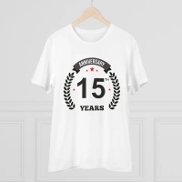 Men's PC Cotton 15th Anniversary Printed T Shirt (Color: White, Thread Count: 180GSM) - M