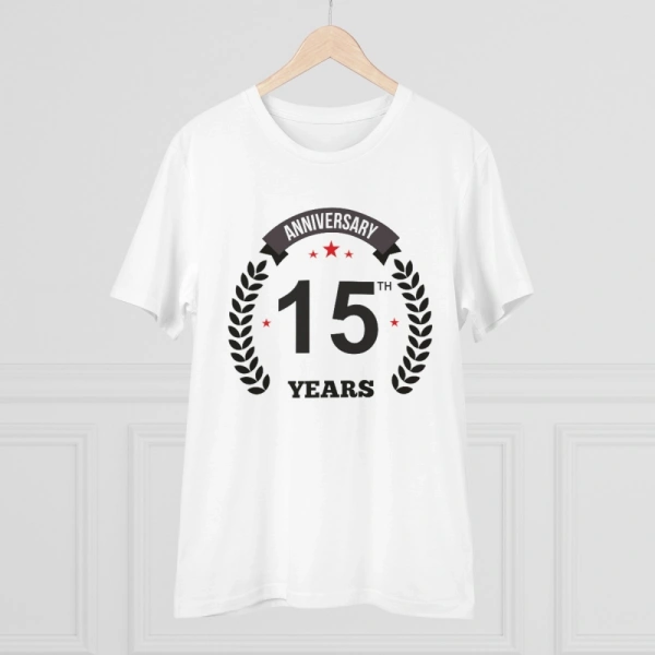 Men's PC Cotton 15th Anniversary Printed T Shirt (Color: White, Thread Count: 180GSM) - M