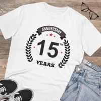 Men's PC Cotton 15th Anniversary Printed T Shirt (Color: White, Thread Count: 180GSM) - M