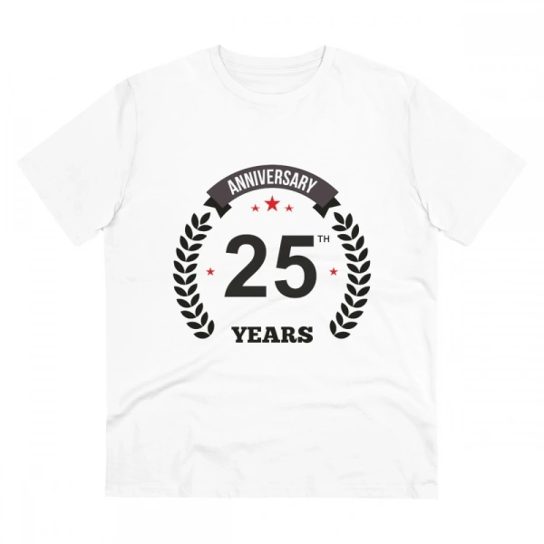 Men's PC Cotton 25th Anniversary Printed T Shirt (Color: White, Thread Count: 180GSM) - L