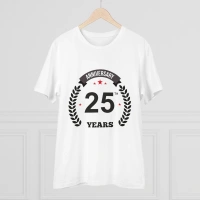 Men's PC Cotton 25th Anniversary Printed T Shirt (Color: White, Thread Count: 180GSM) - L
