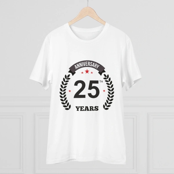 Men's PC Cotton 25th Anniversary Printed T Shirt (Color: White, Thread Count: 180GSM) - L