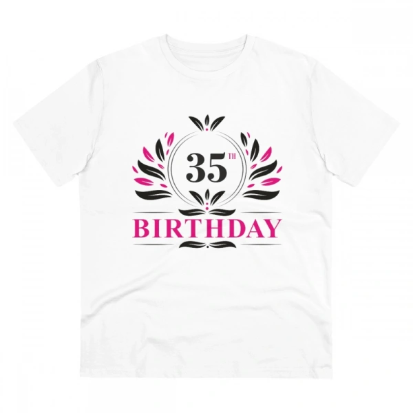 Men's PC Cotton 35th Birthday Printed T Shirt (Color: White, Thread Count: 180GSM) - L