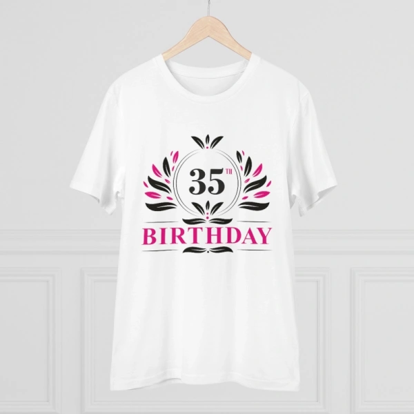 Men's PC Cotton 35th Birthday Printed T Shirt (Color: White, Thread Count: 180GSM) - L