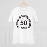 Men's PC Cotton 50th Anniversary Printed T Shirt (Color: White, Thread Count: 180GSM) - L