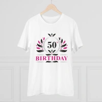Men's PC Cotton 50th Birthday Printed T Shirt (Color: White, Thread Count: 180GSM) - L
