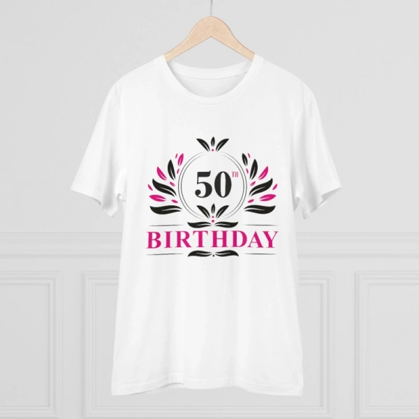 Men's PC Cotton 50th Birthday Printed T Shirt (Color: White, Thread Count: 180GSM) - L