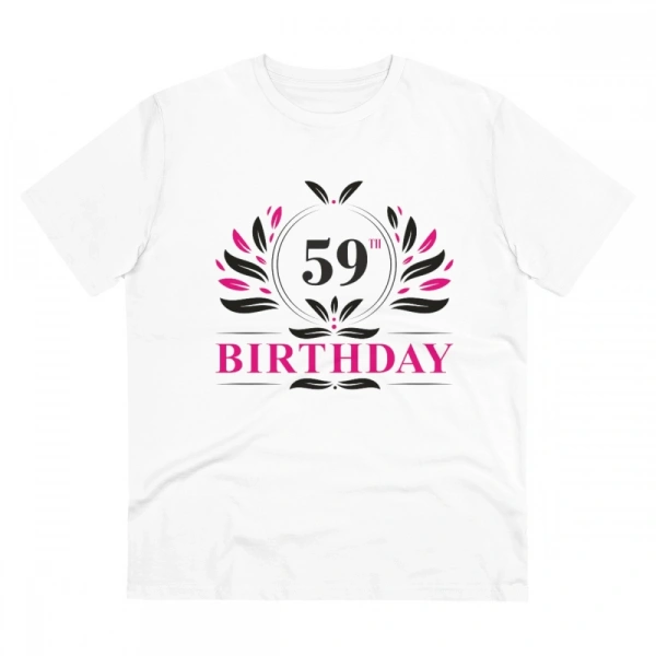 Men's PC Cotton 59th Birthday Printed T Shirt (Color: White, Thread Count: 180GSM) - L
