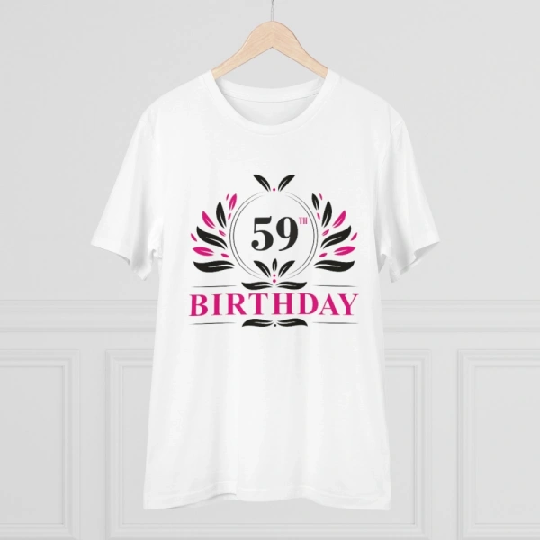 Men's PC Cotton 59th Birthday Printed T Shirt (Color: White, Thread Count: 180GSM) - L