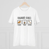 Men's PC Cotton Gujarati Goals Printed T Shirt (Color: White, Thread Count: 180GSM) - 2XL