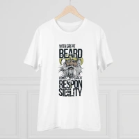 Men's PC Cotton With Great Beard Comes Printed T Shirt (Color: White, Thread Count: 180GSM) - L