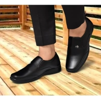 Generic Men's Solid Synthetic Leather Formal Shoes (Black) - Black, 10