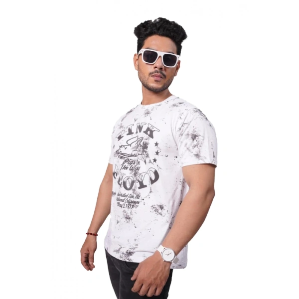 Men's Casual Half sleeve Printed Cotton Crew Neck T-shirt (White) - White, Printed, L