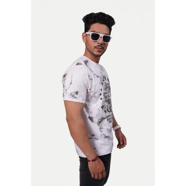 Men's Casual Half sleeve Printed Cotton Crew Neck T-shirt (White) - White, Printed, L