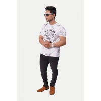 Men's Casual Half sleeve Printed Cotton Crew Neck T-shirt (White) - White, Printed, L