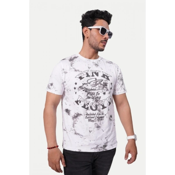 Men's Casual Half sleeve Printed Cotton Crew Neck T-shirt (White) - White, Printed, L