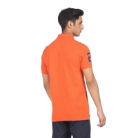 Men's Casual Half sleeve Solid Cotton Polo Neck T-shirt (Orange) - L