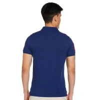 Men's Casual Half sleeve Solid Cotton Polo Neck T-shirt (Dark Blue) - M