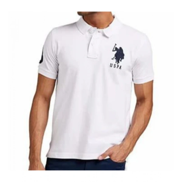 Men's Casual Half sleeve Solid Cotton Polo Neck T-shirt (White) - L