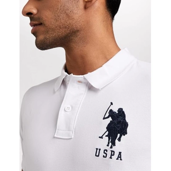 Men's Casual Half sleeve Solid Cotton Polo Neck T-shirt (White) - L