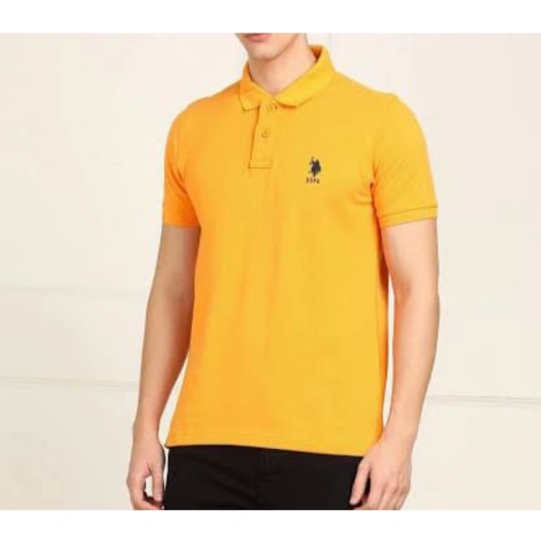 Men's Casual Half sleeve Solid Cotton Polo Neck T-shirt (Yellow) - 2XL