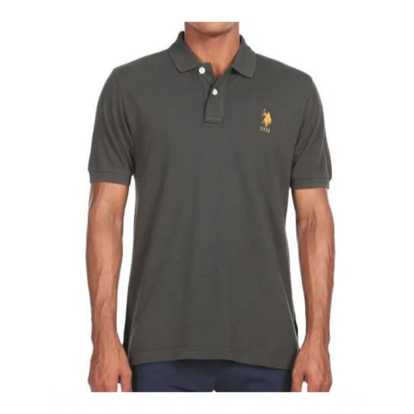 Men's Casual Half sleeve Solid Cotton Polo Neck T-shirt (Dark Grey) - 2XL