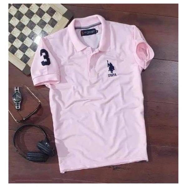 Men's Casual Half sleeve Solid Cotton Polo Neck T-shirt (Pink) - 2XL