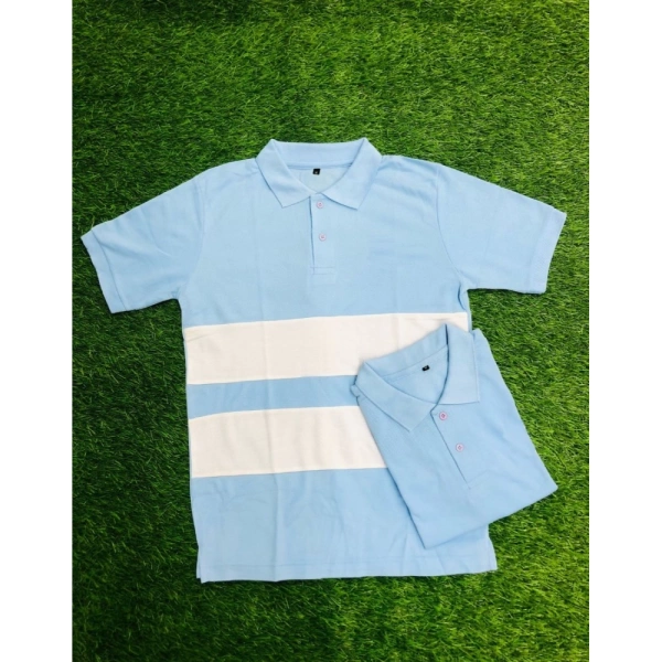 Men's Casual Short Sleeves Cotton Polo Neck T-shirt (Aqua Blue) - XL