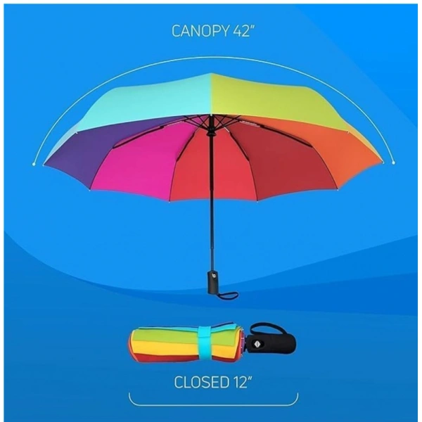 Generic Metal Portable Auto Travel Umbrella (Rainbow) - Rainbow
