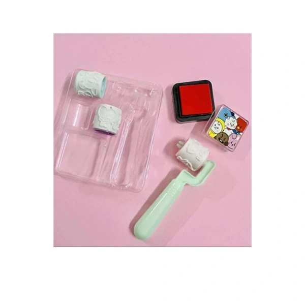 shopnav's Pack Of_2 Roller Seal Stamp with Ink pad For DIY Kids Handle Rubber Stamp | Plastic | Stationery | 3+ Years