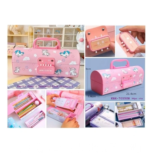 Generic Plastic Pen, Pencil Box Suitcase Style Password Lock (Multicolor ) - Multicolor