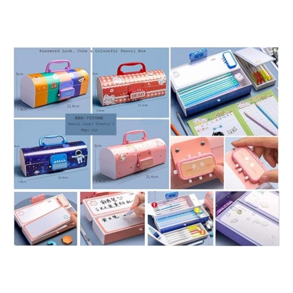 Generic Plastic Pen, Pencil Box Suitcase Style Password Lock (Multicolor ) - Multicolor