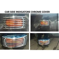 Shopnav Set Of 2 Stylish Car Side Lamp/Indicator Rim Sticker Grill/Jali Type Chrome Finishing Silver Cover Auto Car Exterior Accessories (Multicolor) - Multicolor