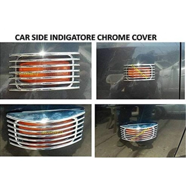 Shopnav Set Of 2 Stylish Car Side Lamp/Indicator Rim Sticker Grill/Jali Type Chrome Finishing Silver Cover Auto Car Exterior Accessories (Multicolor) - Multicolor