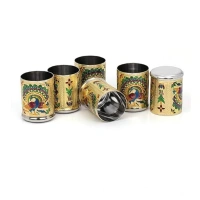 Generic Steel Meenakari Peacock Design Decorative Glass Set (Gold) - Gold