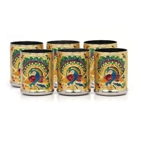 Generic Steel Meenakari Peacock Design Decorative Glass Set (Gold) - Gold