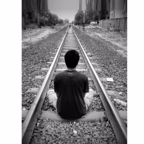 Shopnav One Plus 6 The Man Sitting in a Rail Track Mobile Case Cover