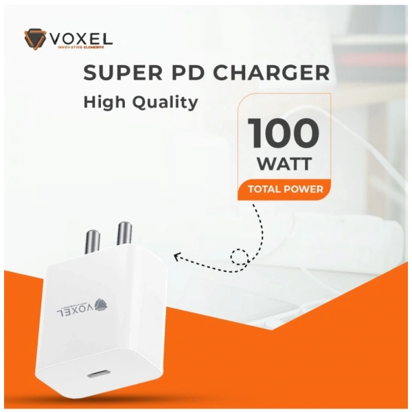 Generic VOXEL 100 Watt ' C ' Port PD Fast Charger AB Plastic (White) - White