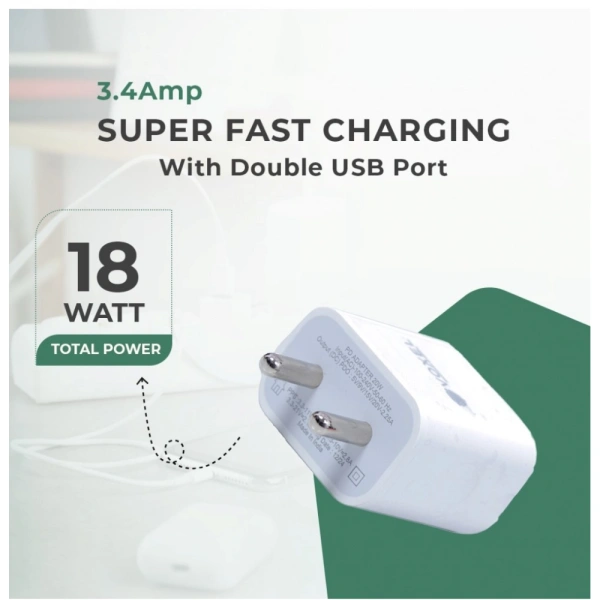 Generic VOXEL 18 Watt Double Usb Port Charger AB Plastic (White) - White