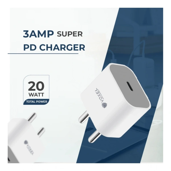 Generic VOXEL 20 Watt ' C ' Port PD Charger AB Plastic (White) - White