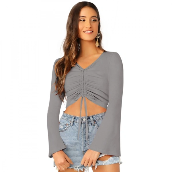 Women's 95% Polyester 5% Spandex Western Wear Tops (Grey) - S