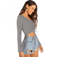 Women's 95% Polyester 5% Spandex Western Wear Tops (Grey) - S